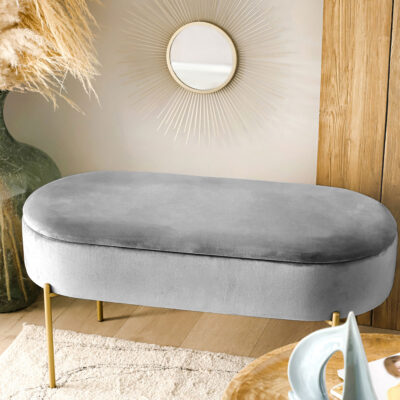 Bench | LAYLA | velour grey with storage | 91.5x41x46.5 cm | ALL 828312