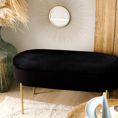 Bench | LAYLA | velour black with storage | 91.5x41x46.5 cm | ALL 828329