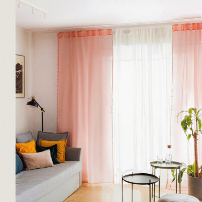 Штора занавеска | ADI | с помпонами розовая | 140x250 см | 851785