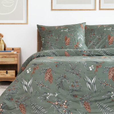 Bedding | FORET | microfibre green with cones | 160x200 cm | AW23 852539