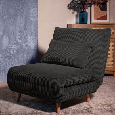 Sofa | SOLACE | 1-seater, with sleeping function corduroy black | 83x91x84 cm | 871622