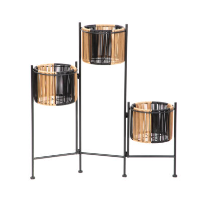 Ящик для цветов | FLOERO | с плетением бежевый и черный | 67x23x70 см | 876023