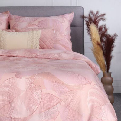 Bedding | GALLO | microfibre pink with leaves | 140x200 cm + 1*70x80 cm | 879543