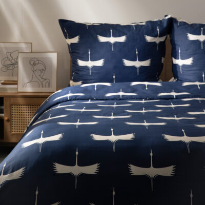 Пододеяльник | DEVIKA | Атласные журавли темно-синий | 160x200 см | 702518