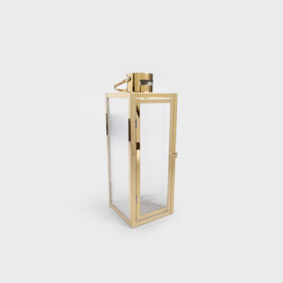 Lantern | TONDO | gold with striped glass | 14x14x39 cm | 705083