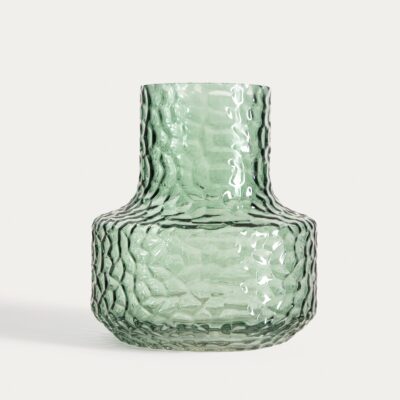 Vase | LOMEN | hammered glass dark green | 15x18 cm | 750212