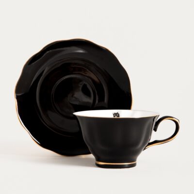 Филижанка | BARIK | ze spodkiem czarna z kotem | 0,15 l | 750465