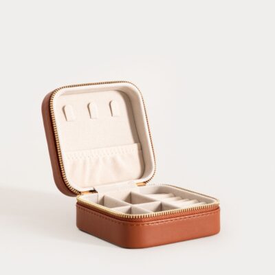 Шкатулка для украшений | RINAS | с вышивкой "елочка" маленькая коричневая | 10,5x10,5x5 см | 752827