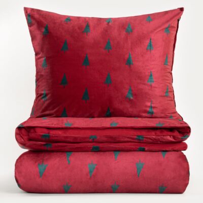 Bedding | FESTA | maroon velvet with Christmas trees | 160x200 + 2*70x80 cm | 759086