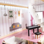 KX6201 Domek dla lalek MDF drewniany z akcesoriami LED 80cm czar