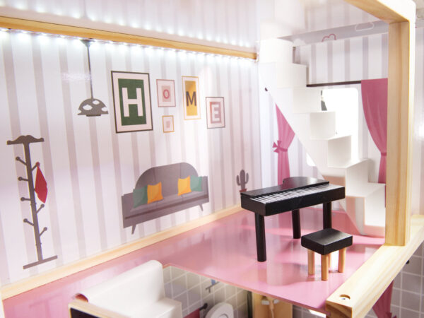 KX6201 Domek dla lalek MDF drewniany z akcesoriami LED 80cm czar KX6201 Domek dla lalek MDF drewniany z akcesoriami LED 80cm czar