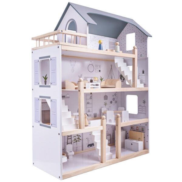 Domek-dla-lalek-drewniany-mebelki-80cm-bialy-szary-166639 Domek-dla-lalek-drewniany-mebelki-80cm-bialy-szary-166639