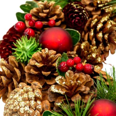 ГИРЛЯНДА ДЕКОРАТИВНАЯ 34 СМ ЗЕЛЕНАЯ С ШИШКАМИ И БАУЛАМИ СЛЮДА