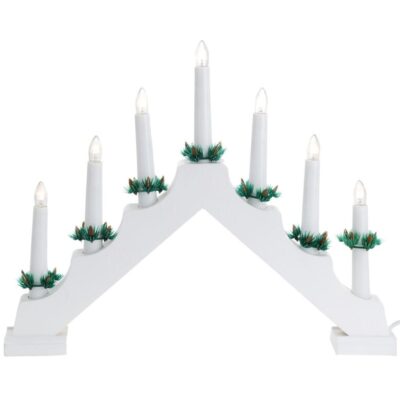 WOODEN ADVENT CANDLE HOLDER WHITE 7 LED