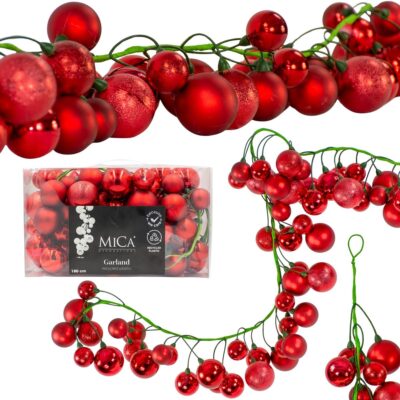 BRANCH GARLAND 180CM WITH BAUBLES 80 PCS.MICA RED