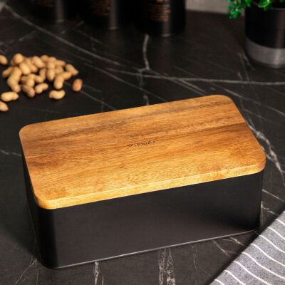 Хлебница | LOMAS | черная с крышкой из акации | 33x18x13 см | 872506