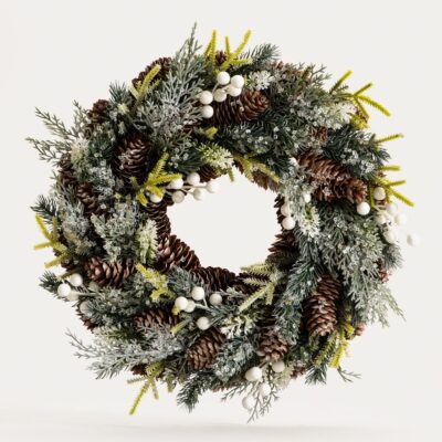 Wreath | LUCA | snowy with balls and pinecones | 34 cm | 757891
