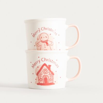 Set of mugs | GLIMSY | with pink handle 2 pcs | 0,3 l | 760075
