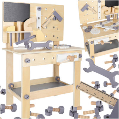 Koka darbnīca ar instrumentiem uz galda DIY komplekts