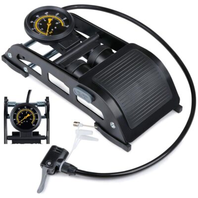 2 PISTON FOOT PUMP WITH PRESSURE GAUGE BIKE CAR BALL DUNLOP