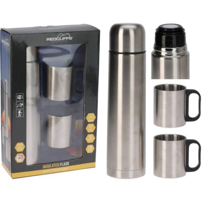 TRAVEL THERMOS 1000ML WITH 2 CUPS SILVER