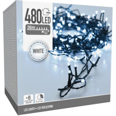 CHRISTMAS TREE LIGHTS LIGHT CHAIN 480 LED TIMER COLD WHITE