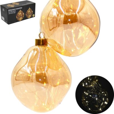 СТЕКЛЯННАЯ ФОРМОВОЧНАЯ КАПЛЯ BAUBLE 2PCS LED 12CM ЗОЛОТО